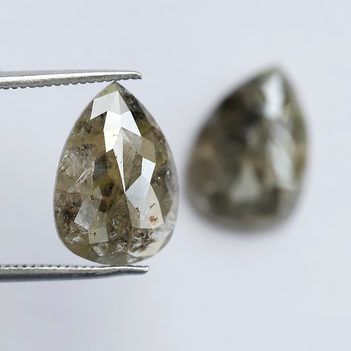 Natural Greenish Gray Pear Cut Diamond Pair 6.49 Ct | Rustic Earth Mined Loose Diamonds for Earrings & Fine Jewelry