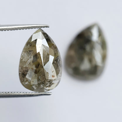 Natural Greenish Gray Pear Cut Diamond Pair 6.49 Ct | Rustic Earth Mined Loose Diamonds for Earrings & Fine Jewelry