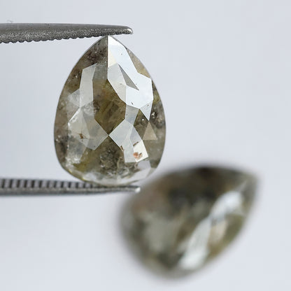 Natural Greenish Gray Pear Cut Diamond Pair 6.49 Ct | Rustic Earth Mined Loose Diamonds for Earrings & Fine Jewelry