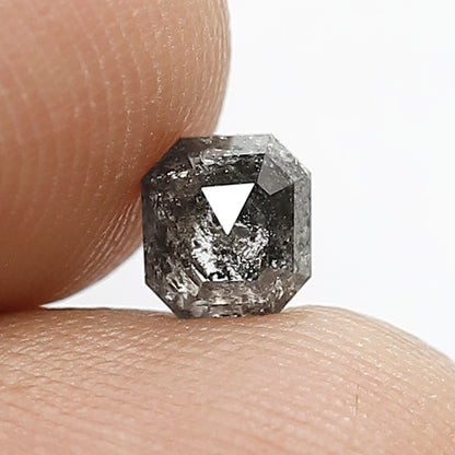 0.75 CT Loose Natural Conflict Free Natural Grey Black Color Diamond 4.9 MM Emerald Shape Diamond Salt and Pepper Diamond
