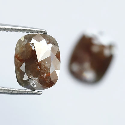 2.17 Ct Cushion Shape Rustic Diamond Pair | Natural Reddish Gray Conflict Free Loose Diamonds for Ring & Jewelry