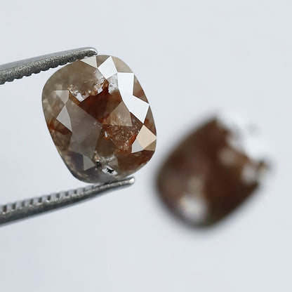 2.17 Ct Cushion Shape Rustic Diamond Pair | Natural Reddish Gray Conflict Free Loose Diamonds for Ring & Jewelry