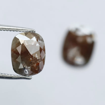 2.17 Ct Cushion Shape Rustic Diamond Pair | Natural Reddish Gray Conflict Free Loose Diamonds for Ring & Jewelry