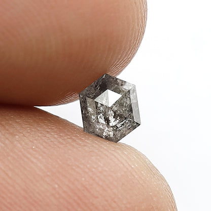 0.53 CT Hexagon shape Step-cut Natural Loose Diamond, Grey black color 5 mm Stunning Salt and pepper ideal for custom Diamond wedding Ring