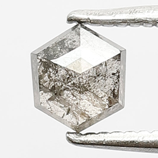 0.57 CT Ethically Sourced Grey Black Color Diamond 5.2 MM Loose Natural Hexagon Shape Salt and Pepper Diamond Wedding Ring