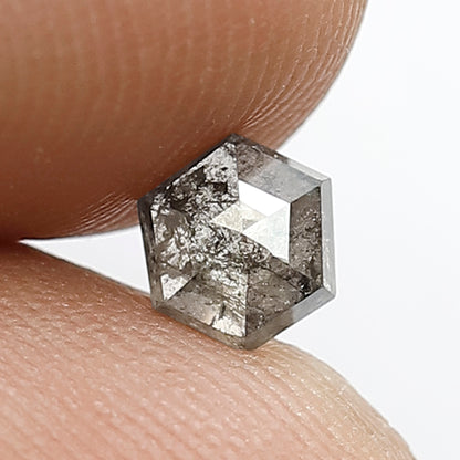 0.57 CT Ethically Sourced Grey Black Color Diamond 5.2 MM Loose Natural Hexagon Shape Salt and Pepper Diamond Wedding Ring