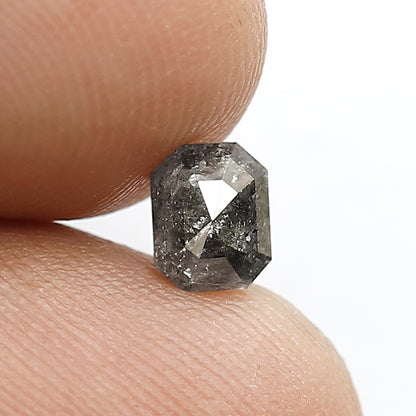 5.5 MM Emerald Shape Diamond Loose Natural Grey Black Color Ethically Sourced 0.74 CT Salt and Pepper Diamond Engagement Ring