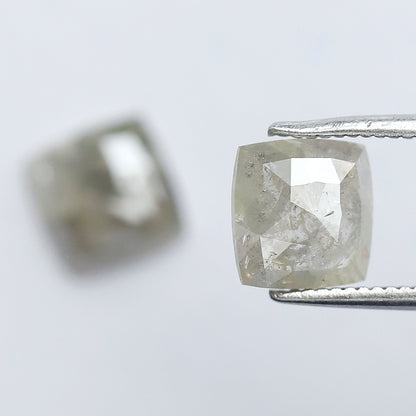 Rustic Cushion Shape Loose Diamond Pair | 2.18 Ct Natural Grayish Green Diamonds for Engagement Ring Making