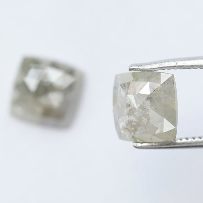 Rustic Cushion Shape Loose Diamond Pair | 2.18 Ct Natural Grayish Green Diamonds for Engagement Ring Making