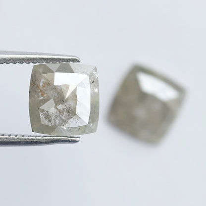 Rustic Cushion Shape Loose Diamond Pair | 2.18 Ct Natural Grayish Green Diamonds for Engagement Ring Making