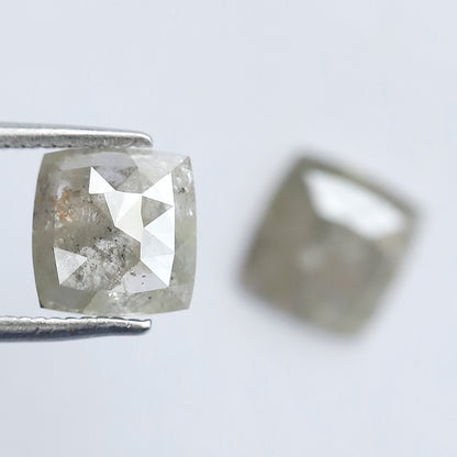 Rustic Cushion Shape Loose Diamond Pair | 2.18 Ct Natural Grayish Green Diamonds for Engagement Ring Making