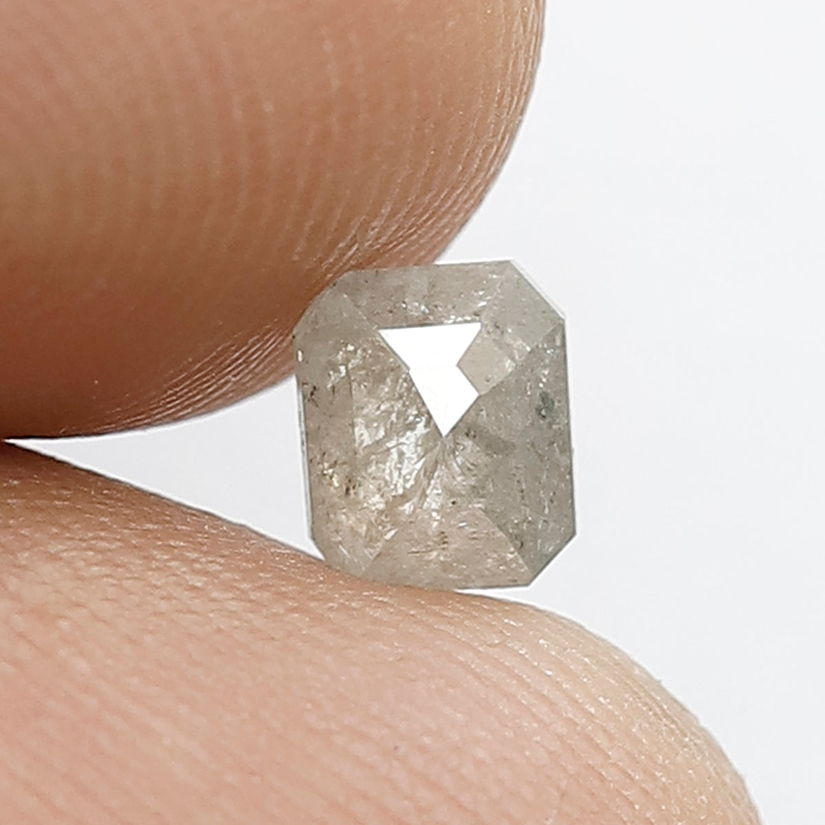 0.61 CT Grey Black Color Emerald Shape 5.3 MM Loose Natural Ethically Sourced Salt and Pepper Diamond Anniversary Ring