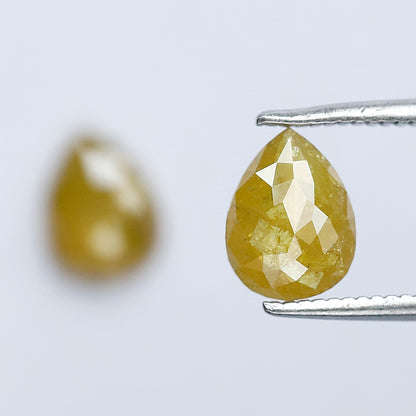 1.59 Ct Pear Loose Diamond Pair | Natural Yellow Rustic Diamonds | 7.50 x 5.70 mm Stud Earrings Stones