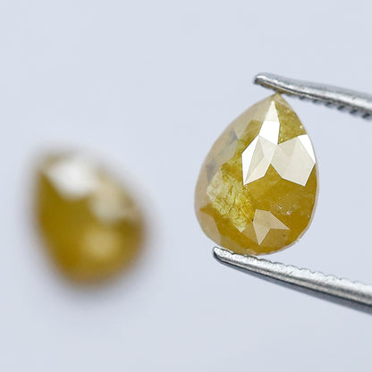 1.59 Ct Pear Loose Diamond Pair | Natural Yellow Rustic Diamonds | 7.50 x 5.70 mm Stud Earrings Stones