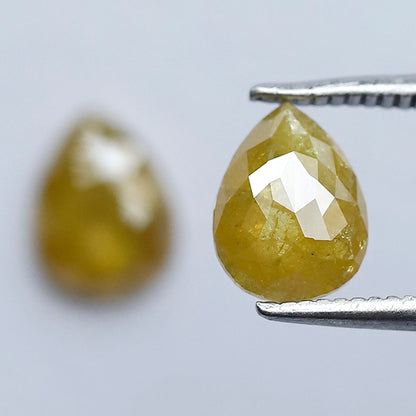 1.59 Ct Pear Loose Diamond Pair | Natural Yellow Rustic Diamonds | 7.50 x 5.70 mm Stud Earrings Stones