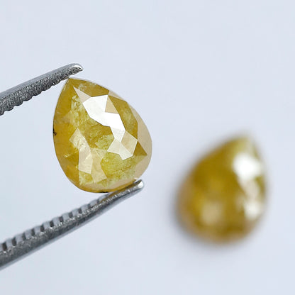 1.59 Ct Pear Loose Diamond Pair | Natural Yellow Rustic Diamonds | 7.50 x 5.70 mm Stud Earrings Stones