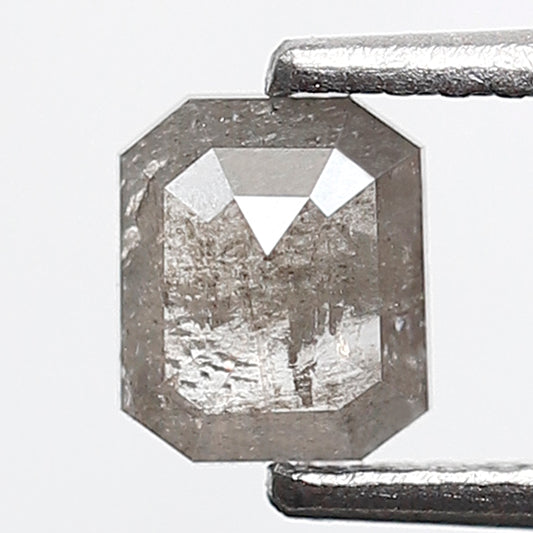 0.57 Ct Emerald Shape Salt and Pepper Diamond 5 mm Grey Color Natural Loose Diamond