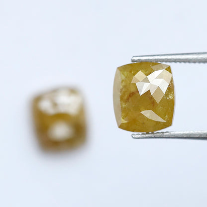 2.68 Ct Mustard Yellow Cushion Loose Diamond Pair | Natural Rustic Yellow Diamonds for Jewelry Making