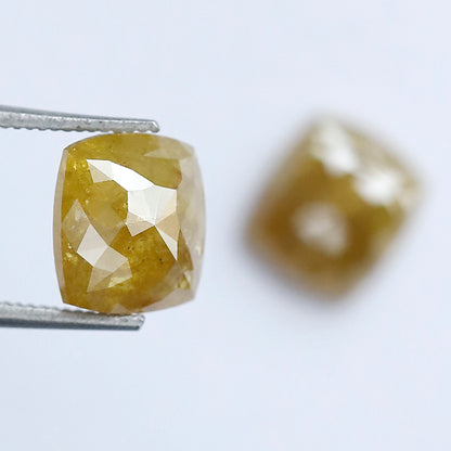2.68 Ct Mustard Yellow Cushion Loose Diamond Pair | Natural Rustic Yellow Diamonds for Jewelry Making