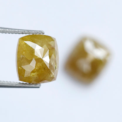 2.68 Ct Mustard Yellow Cushion Loose Diamond Pair | Natural Rustic Yellow Diamonds for Jewelry Making