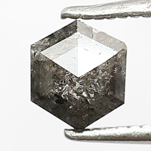 5.9 MM Grey Black Color Diamond Loose Natural Hexagon Shape Diamond 0.74 CT Salt and Pepper Diamond For Prong Setting Ring