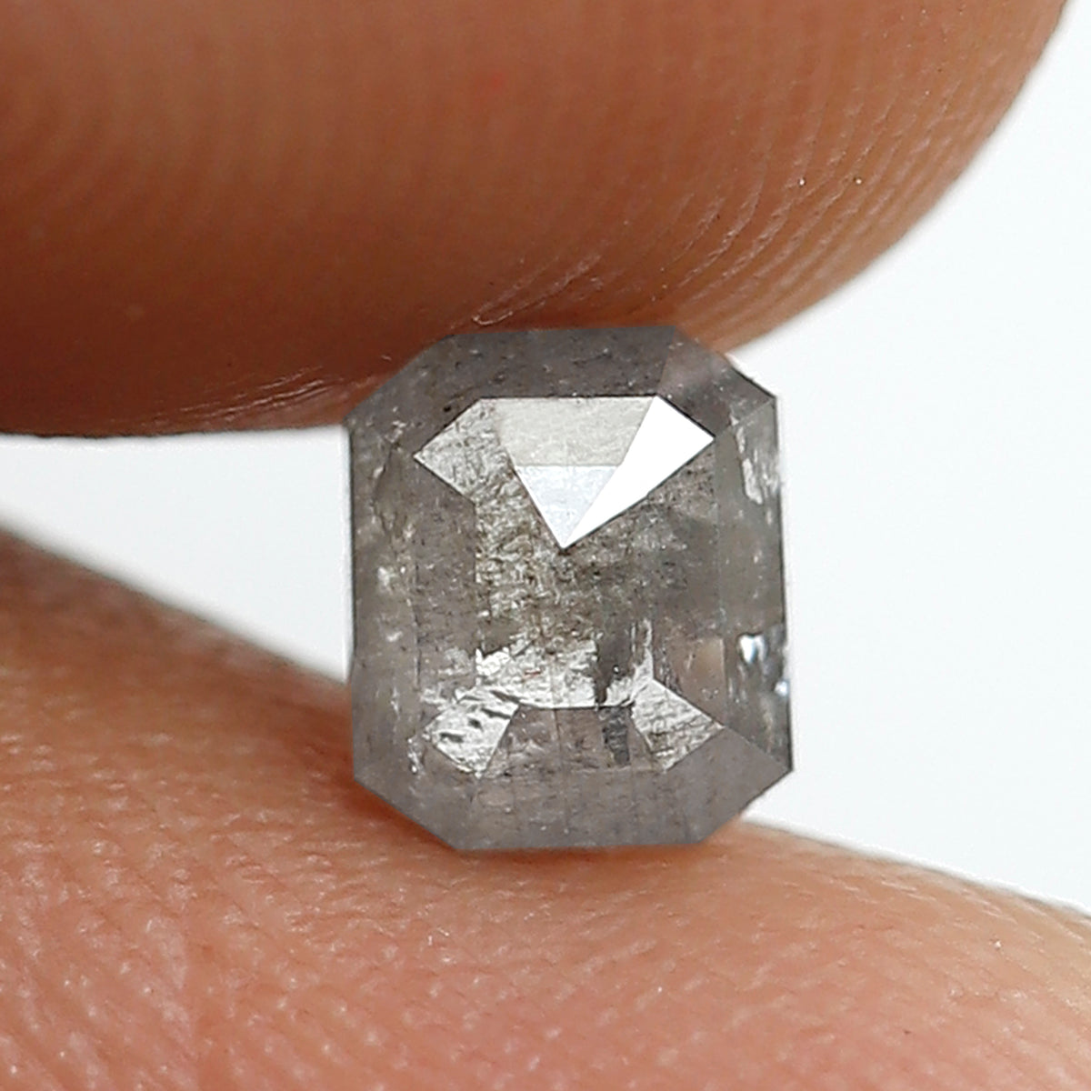 0.57 Ct Emerald Shape Salt and Pepper Diamond 5 mm Grey Color Natural Loose Diamond