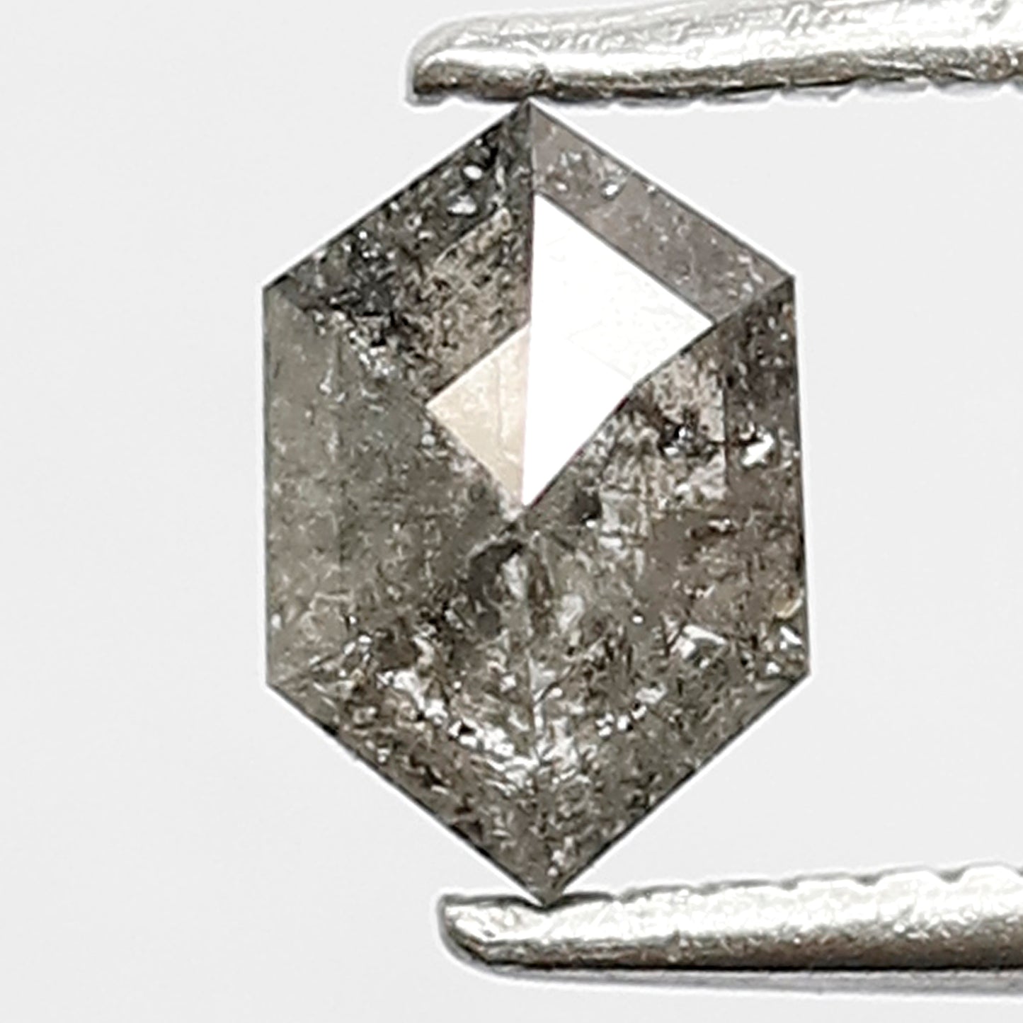 0.70 CT Loose Natural Grey Black Color Elongated Hexagon Shape Diamond 6.5 MM Salt and Pepper Diamond Prong Setting Ring