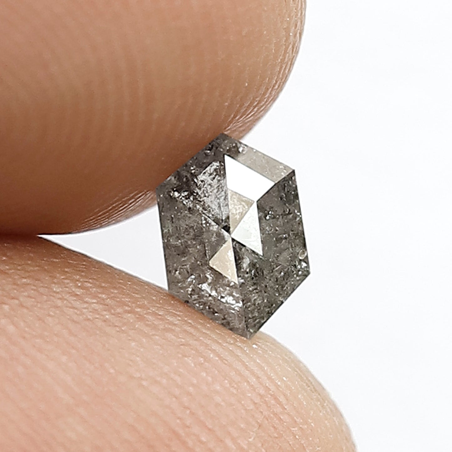 0.70 CT Loose Natural Grey Black Color Elongated Hexagon Shape Diamond 6.5 MM Salt and Pepper Diamond Prong Setting Ring