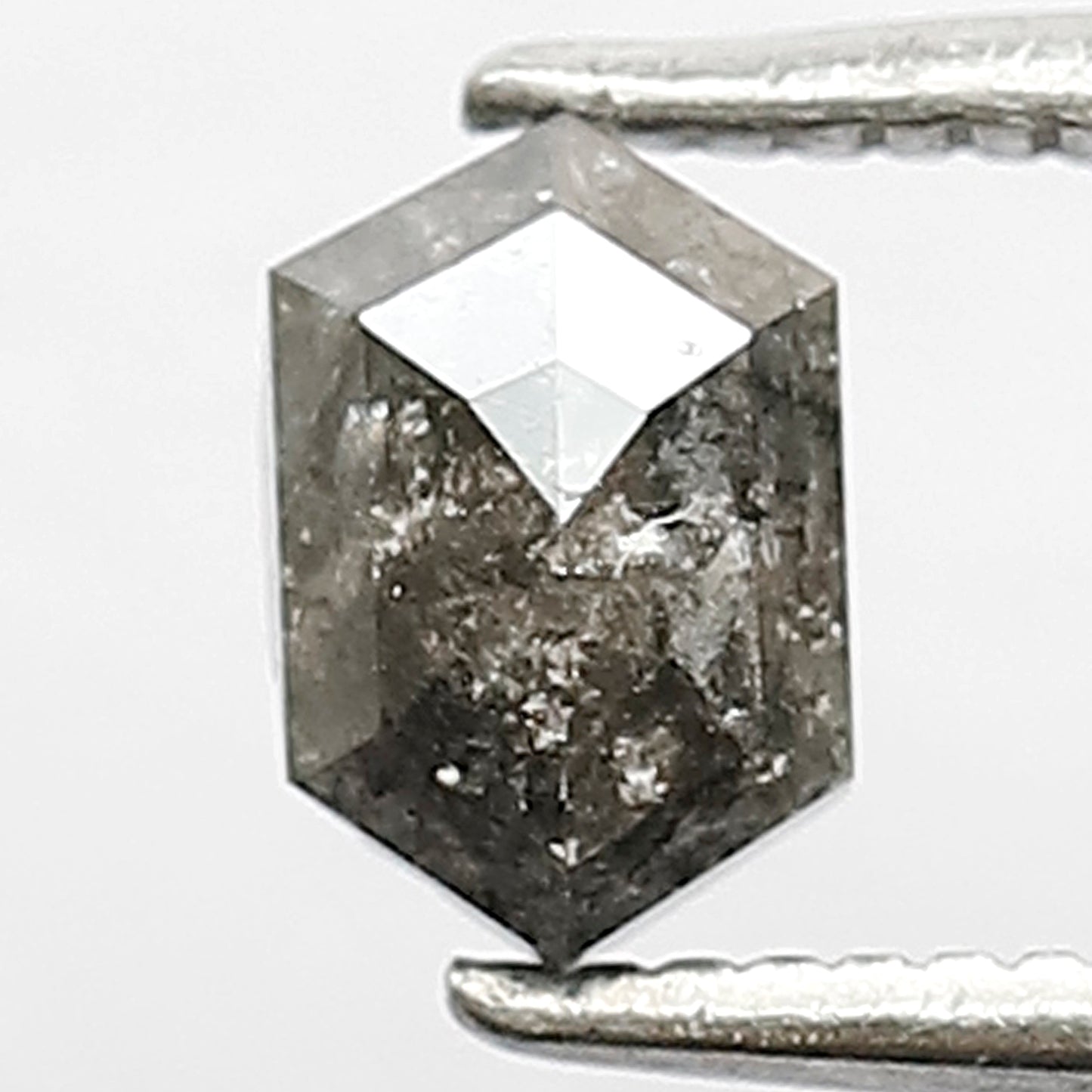 0.68 CT Loose Natural Grey Black Color Diamond 6.2 MM Long Elongated Hexagon Shape Ethically Sourced Salt and Pepper Diamond