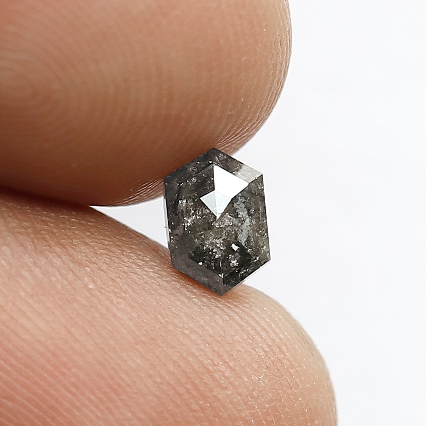 0.68 CT Loose Natural Grey Black Color Diamond 6.2 MM Long Elongated Hexagon Shape Ethically Sourced Salt and Pepper Diamond