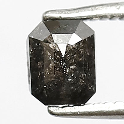 0.65 CT Conflict Free Emerald Shape Diamond 5.1 MM Grey Black Color Loose Natural Salt and Pepper Diamond Custom Bespoke Jewelry