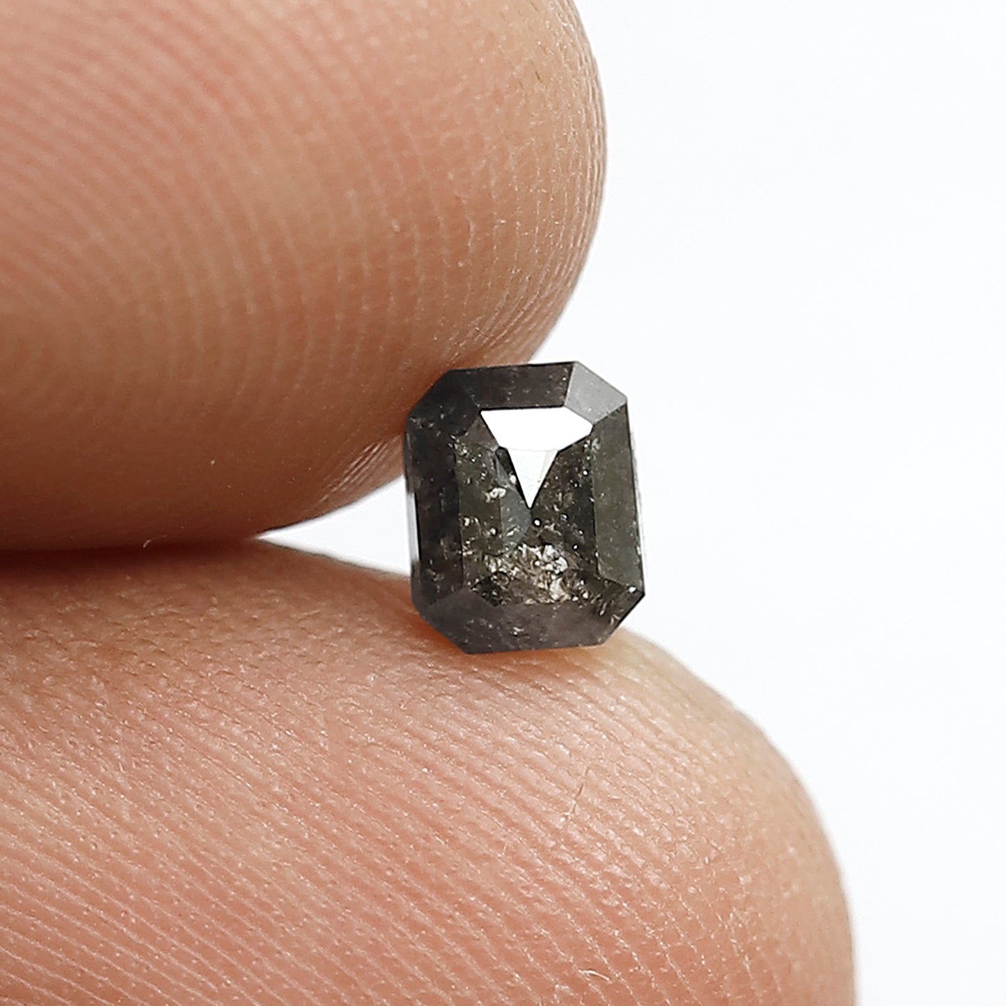 0.65 CT Conflict Free Emerald Shape Diamond 5.1 MM Grey Black Color Loose Natural Salt and Pepper Diamond Custom Bespoke Jewelry