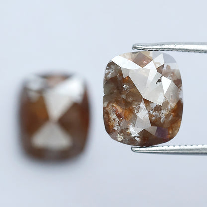 5.40 Ct Large Cushion Cut Rustic Diamond Pair | Natural Reddish Brown Loose Conflict Free Diamonds | 10.50 mm
