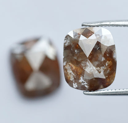 5.40 Ct Large Cushion Cut Rustic Diamond Pair | Natural Reddish Brown Loose Conflict Free Diamonds | 10.50 mm