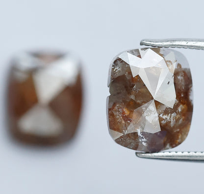 5.40 Ct Large Cushion Cut Rustic Diamond Pair | Natural Reddish Brown Loose Conflict Free Diamonds | 10.50 mm