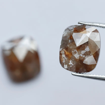 5.40 Ct Large Cushion Cut Rustic Diamond Pair | Natural Reddish Brown Loose Conflict Free Diamonds | 10.50 mm
