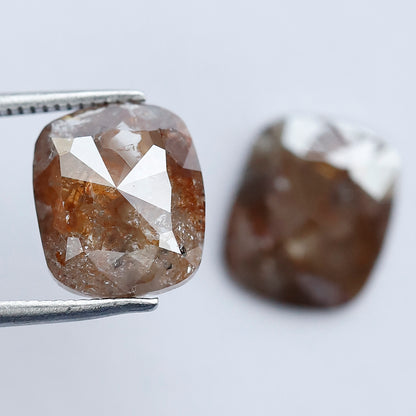 5.40 Ct Large Cushion Cut Rustic Diamond Pair | Natural Reddish Brown Loose Conflict Free Diamonds | 10.50 mm
