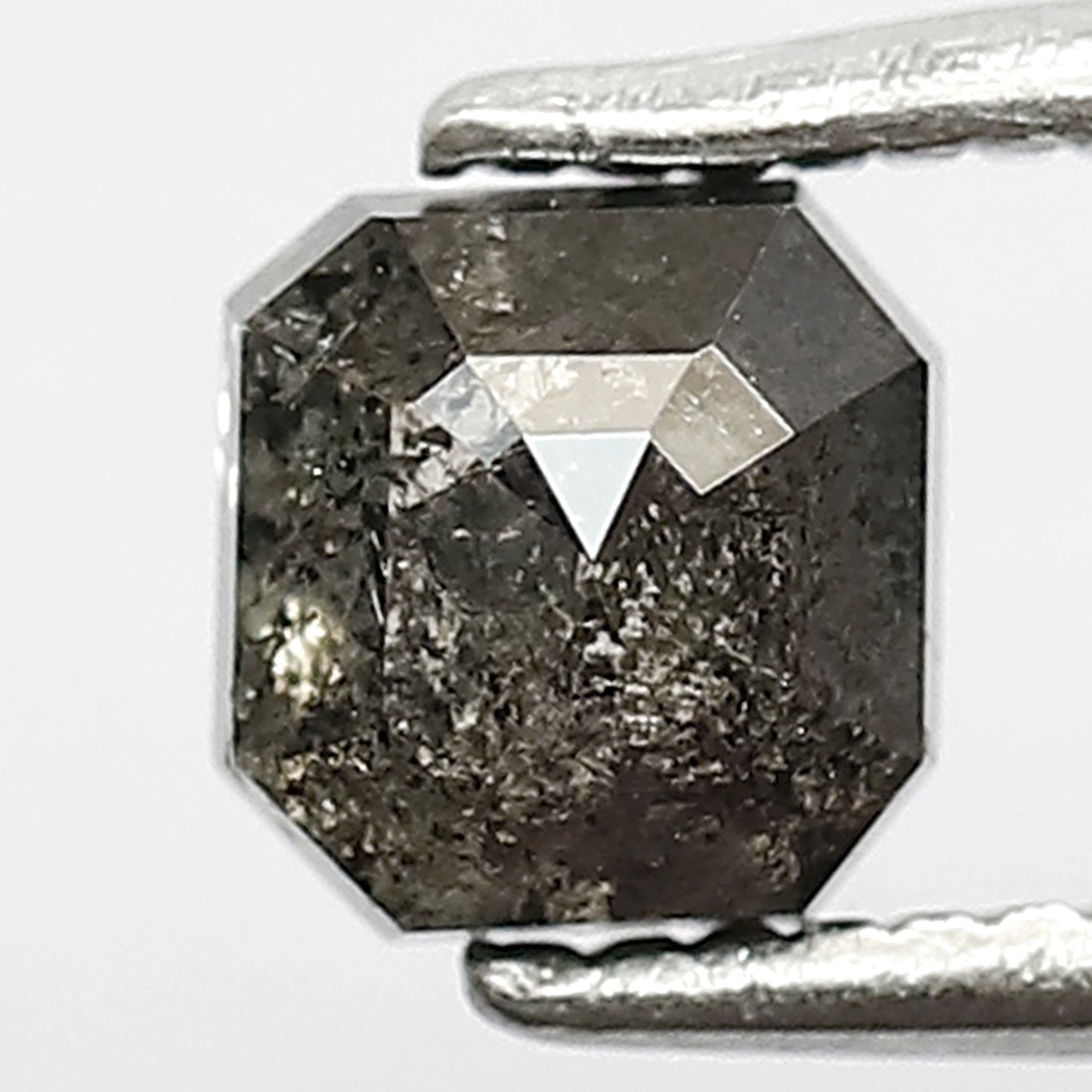 0.74 CT Loose Natural Grey Black Color Square Emerald Shape Diamond 4.7 MM Conflict Free Salt and Pepper Diamond Proposal Ring