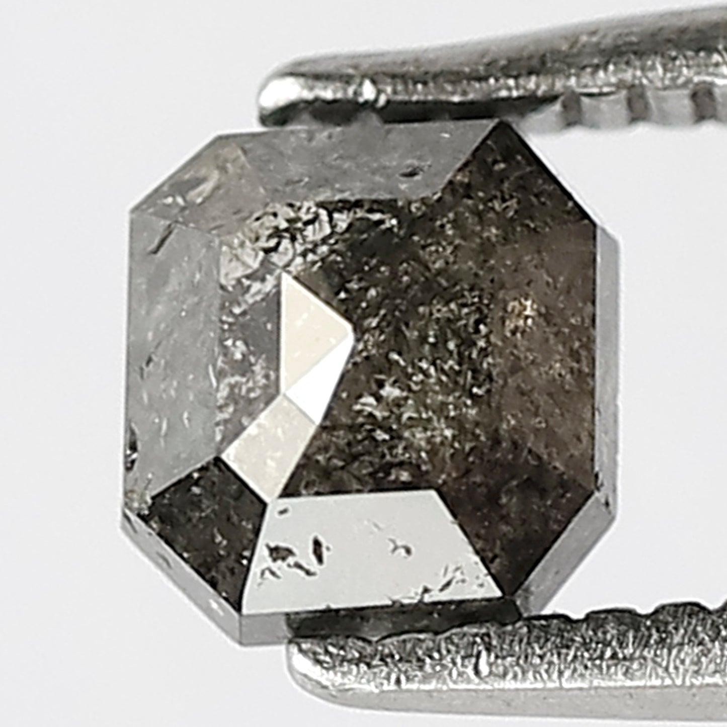 0.74 CT Loose Natural Grey Black Color Square Emerald Shape Diamond 4.7 MM Conflict Free Salt and Pepper Diamond Proposal Ring
