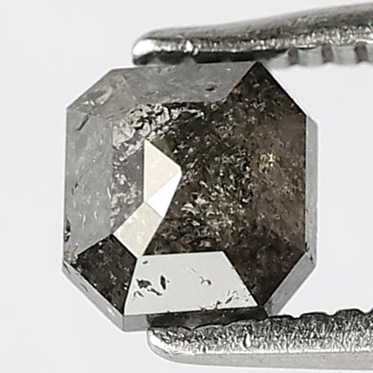 0.74 CT Loose Natural Grey Black Color Square Emerald Shape Diamond 4.7 MM Conflict Free Salt and Pepper Diamond Proposal Ring