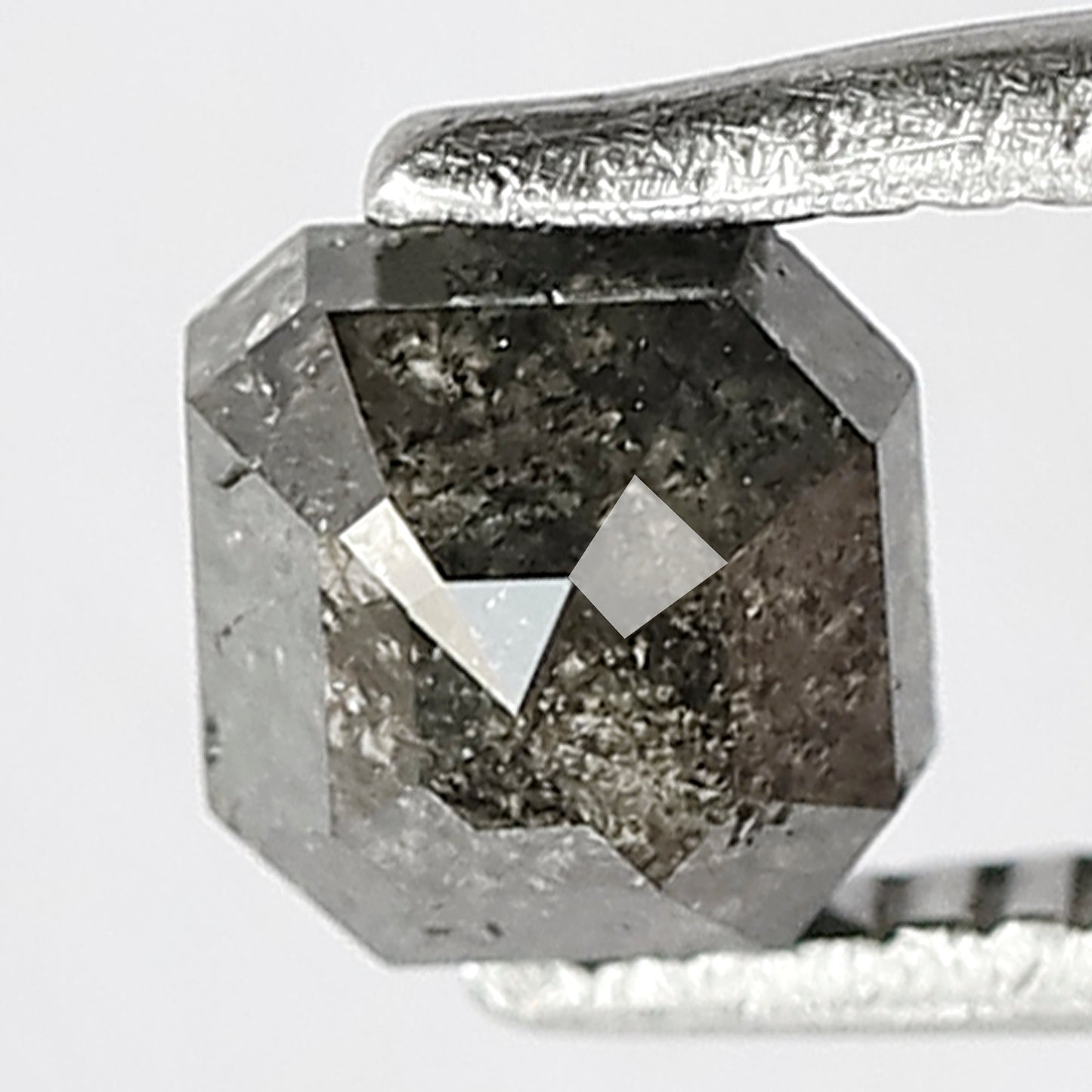 0.74 CT Loose Natural Grey Black Color Square Emerald Shape Diamond 4.7 MM Conflict Free Salt and Pepper Diamond Proposal Ring