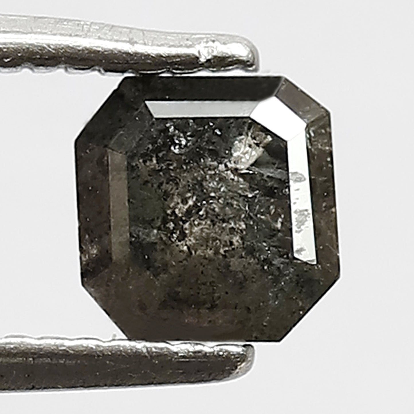 0.74 CT Loose Natural Grey Black Color Square Emerald Shape Diamond 4.7 MM Conflict Free Salt and Pepper Diamond Proposal Ring