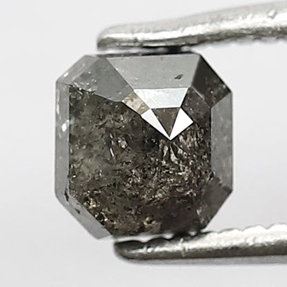 0.74 CT Loose Natural Grey Black Color Square Emerald Shape Diamond 4.7 MM Conflict Free Salt and Pepper Diamond Proposal Ring