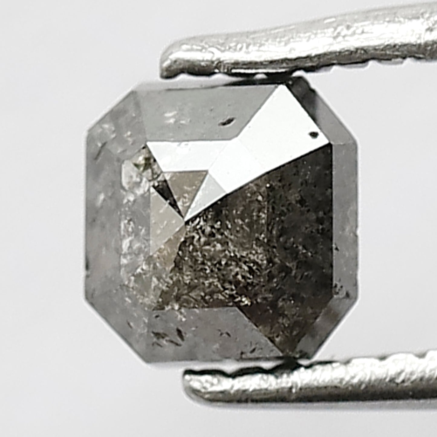 0.74 CT Loose Natural Grey Black Color Square Emerald Shape Diamond 4.7 MM Conflict Free Salt and Pepper Diamond Proposal Ring