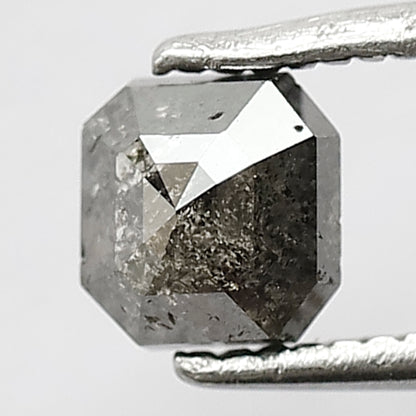 0.74 CT Loose Natural Grey Black Color Square Emerald Shape Diamond 4.7 MM Conflict Free Salt and Pepper Diamond Proposal Ring