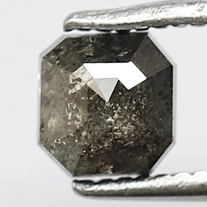 0.74 CT Loose Natural Grey Black Color Square Emerald Shape Diamond 4.7 MM Conflict Free Salt and Pepper Diamond Proposal Ring