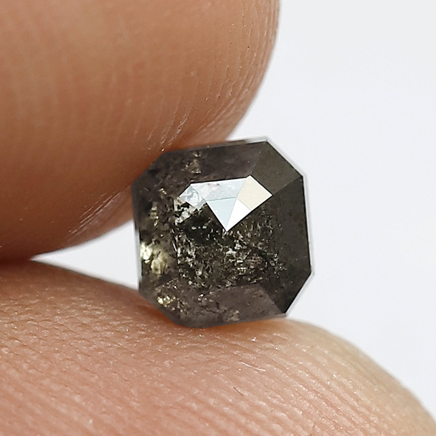 0.74 CT Loose Natural Grey Black Color Square Emerald Shape Diamond 4.7 MM Conflict Free Salt and Pepper Diamond Proposal Ring