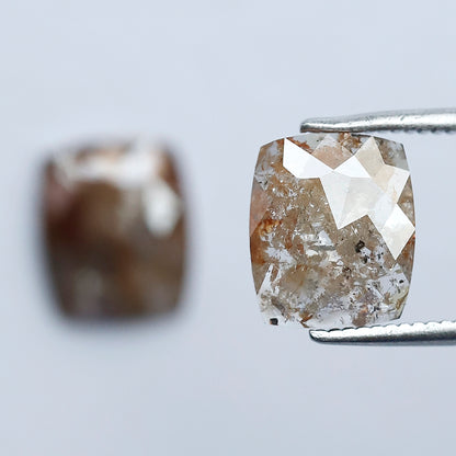 3.24 CT Pair of Cushion cut Rustic Diamond Pair, 9.00 mm Natural Reddish Brown Earth Mined Diamonds