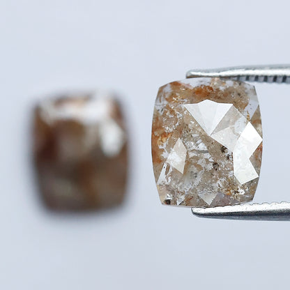 3.24 CT Pair of Cushion cut Rustic Diamond Pair, 9.00 mm Natural Reddish Brown Earth Mined Diamonds