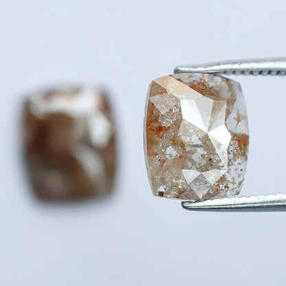 3.24 CT Pair of Cushion cut Rustic Diamond Pair, 9.00 mm Natural Reddish Brown Earth Mined Diamonds
